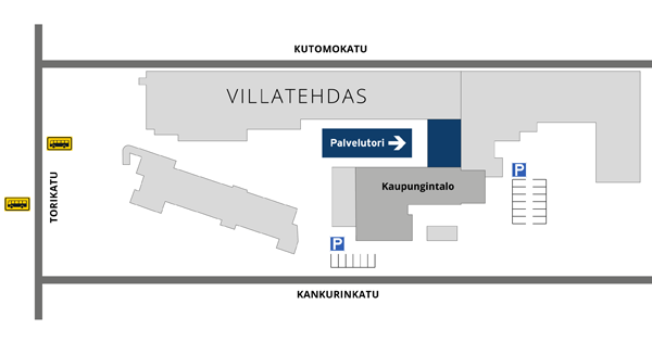 Palvelutorin lähestymiskartta. Klikkaa kuvaa suuremaksi.