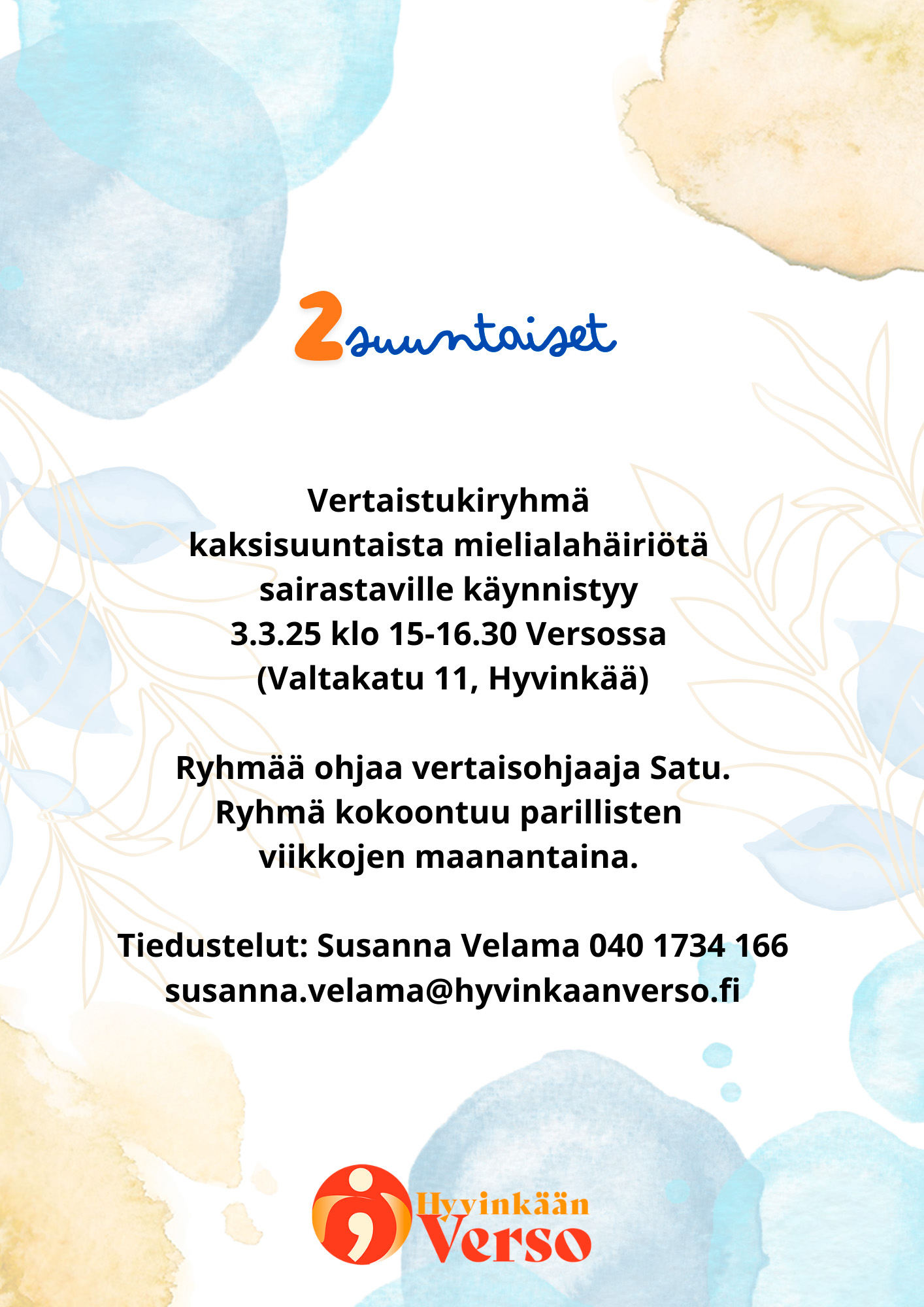 Kuvassa vertaisryhmän mainos, jossa tekstisisältöä.